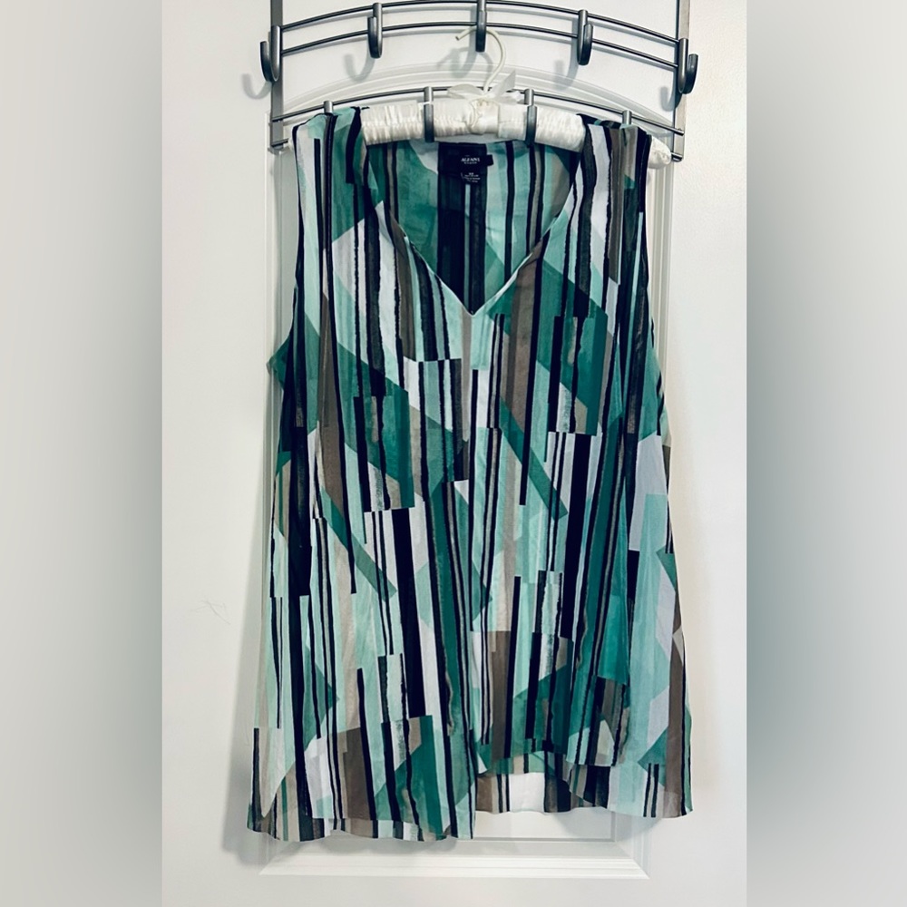 Alfani Woman Plus Size 3x sleeveless blouse in mint, black, white striped